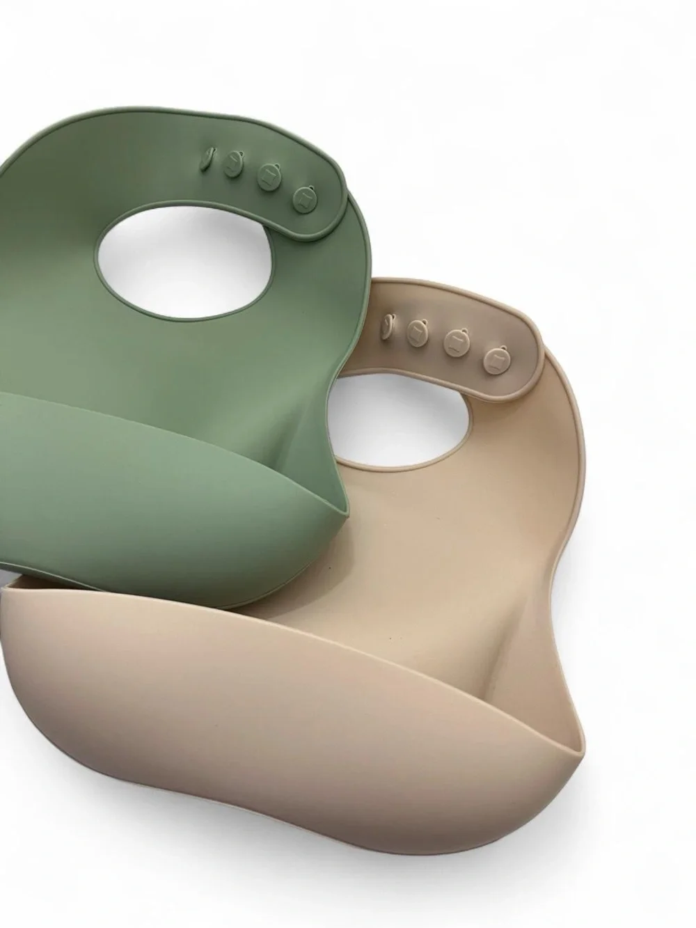 3 Silicone Baby Food Catching Feeding Bibs Gender Neutral Blue Green Tan NWOT